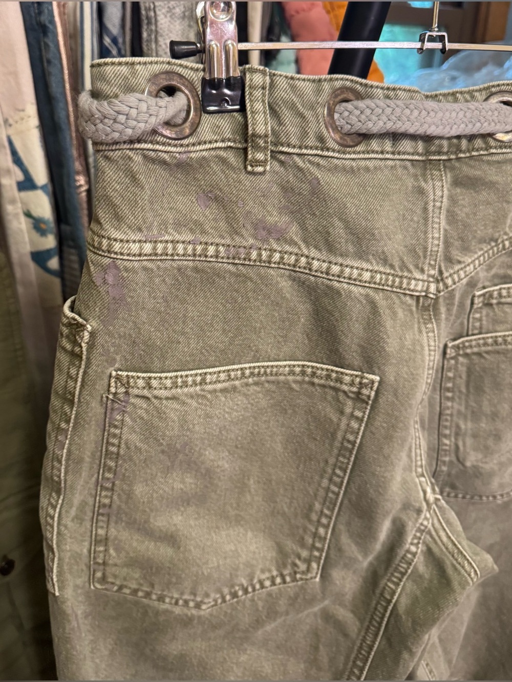 NWOT Free People We The Free Moxie Pull-On Barrel Jeans - Army Green - 25 - Picture 13 of 14